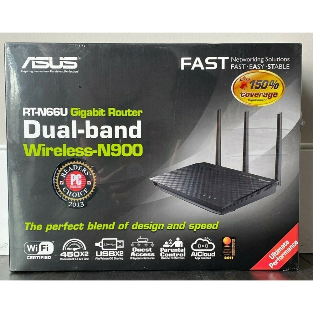 ASUS RT-N66U Dual-band Wireless N900 4-Port Gigabit Router 450Mb New Sealed